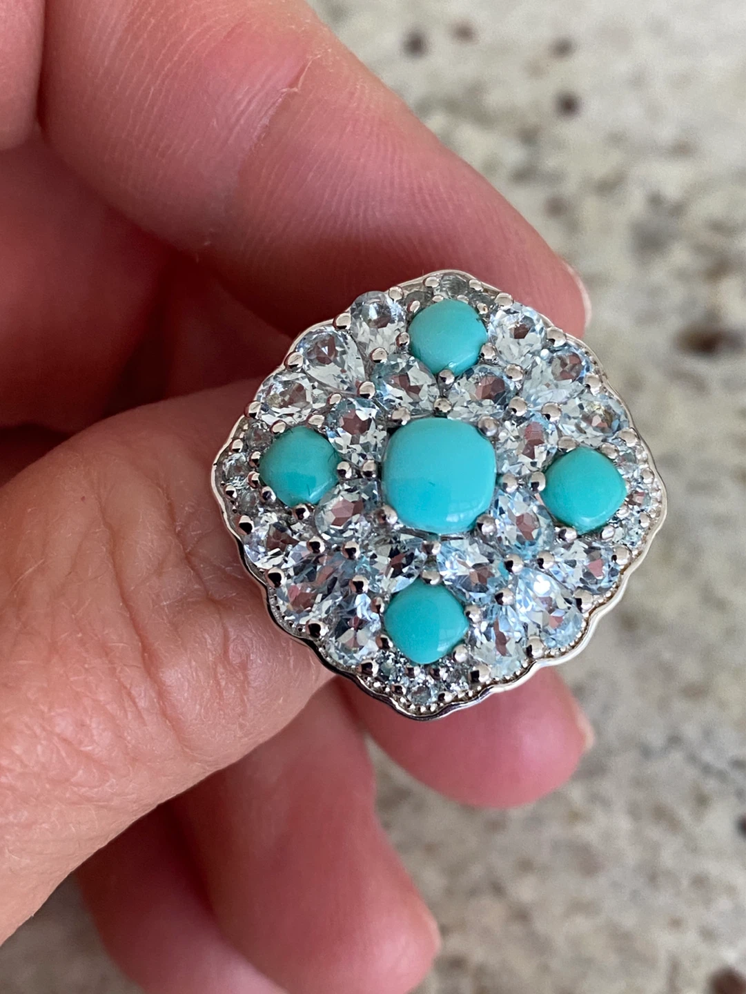 Turquoise and Blue Topaz Ring in 925 silver.
