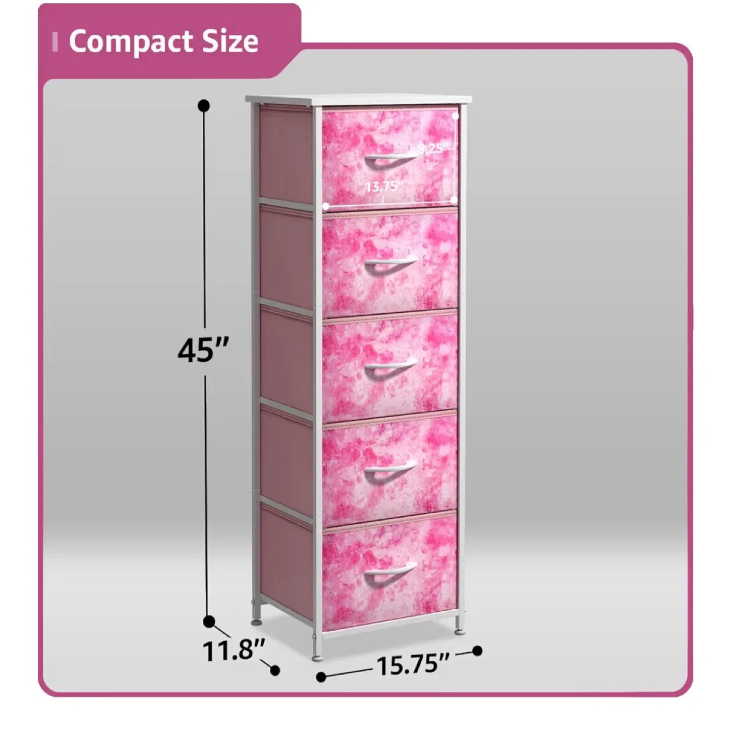 5-Drawer Fabric Dresser with Pink Marble Design - photo 2
