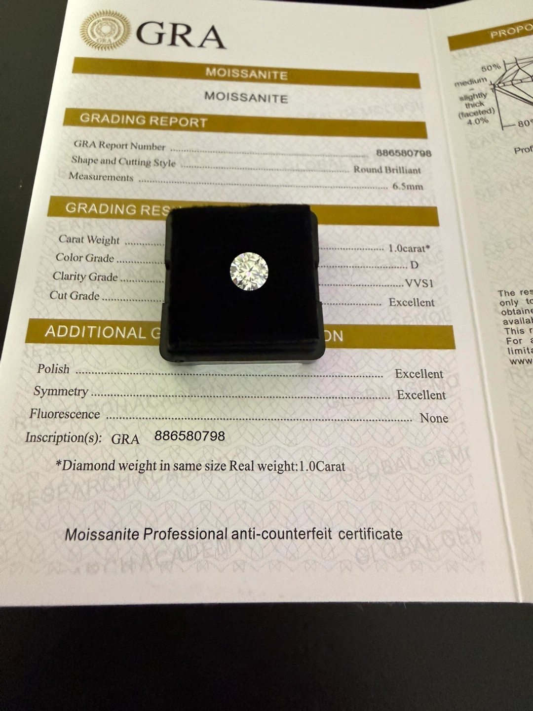 1.0 Carat Round Brilliant Moissanite GRA Certified