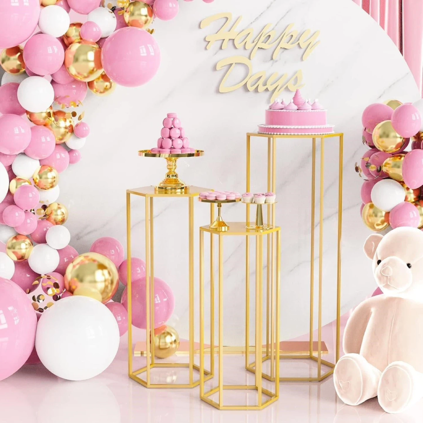 Brand new 3 Gold Hexagonal Pedestal Stands rents only - photo 3