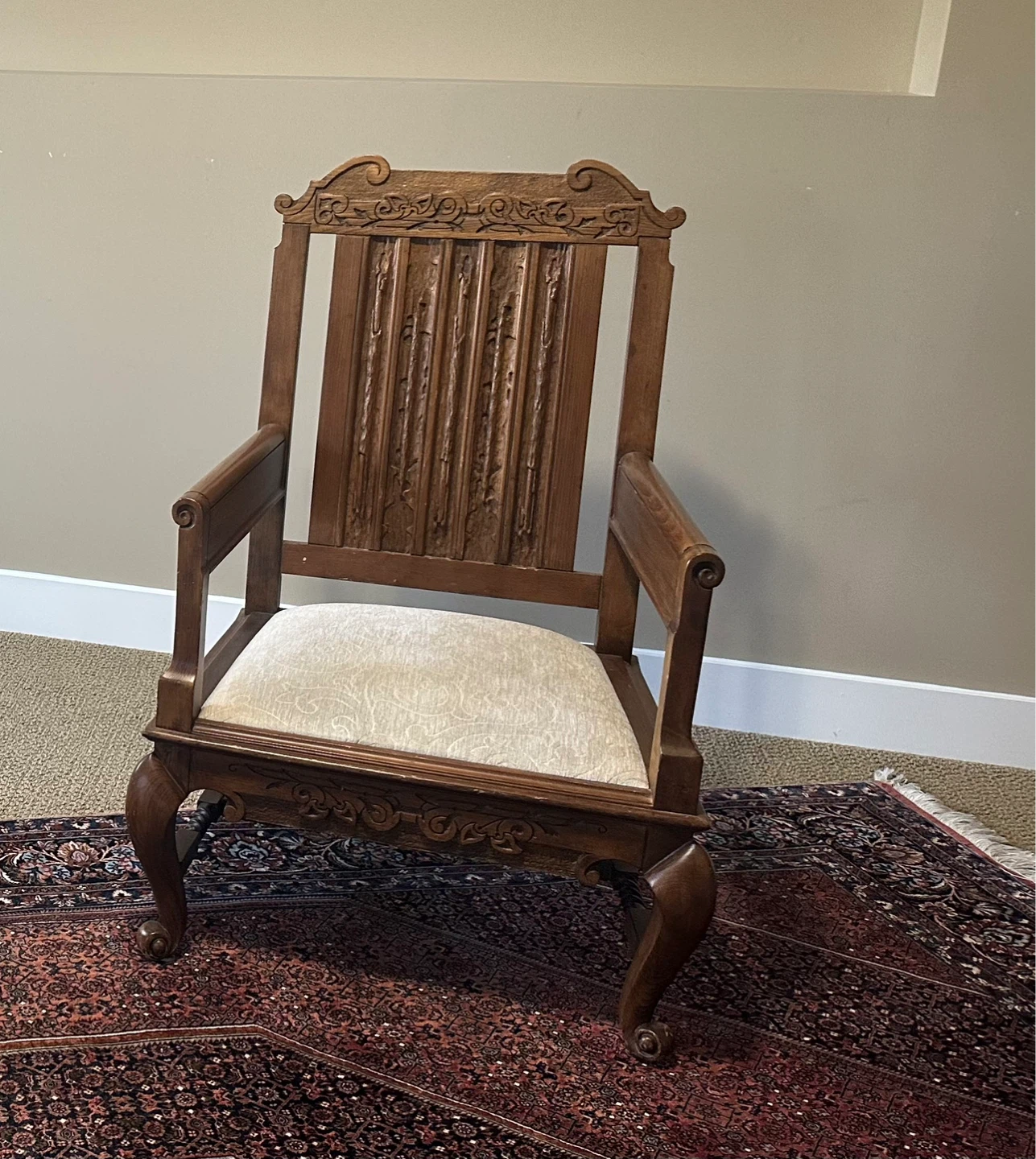 Vintage Carved Wooden Armchair