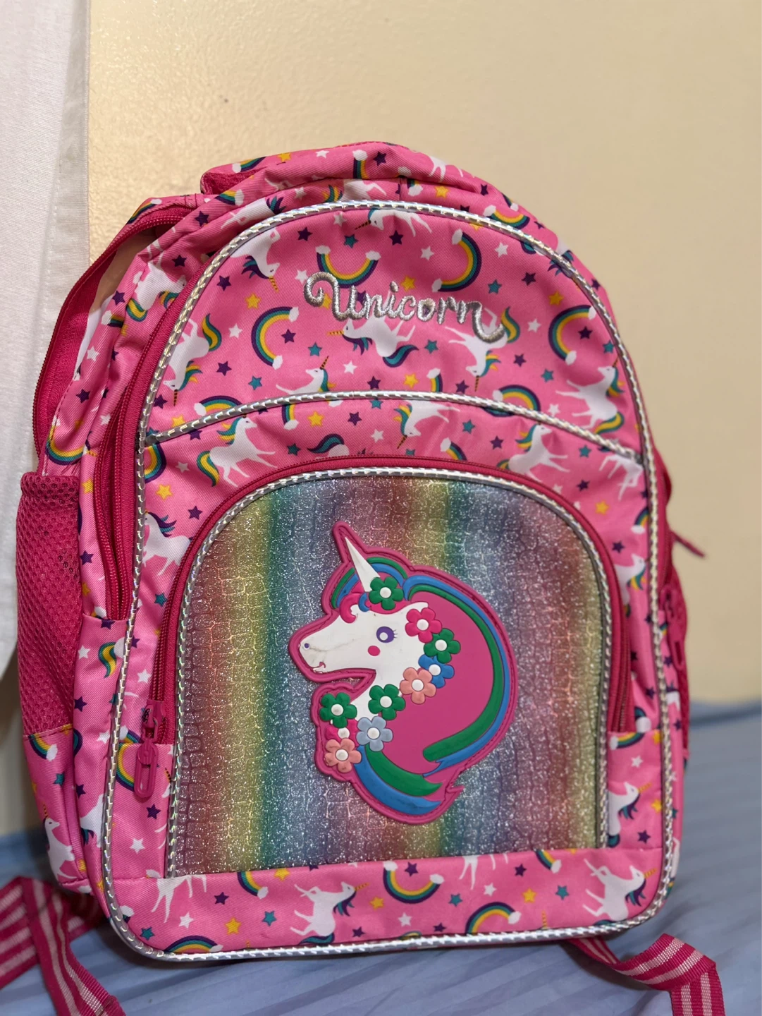 Pink Unicorn Backpack with Rainbows and Stars