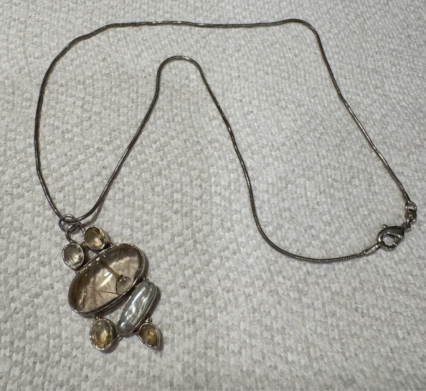Silver Pendant Necklace with Mixed Gemstones
