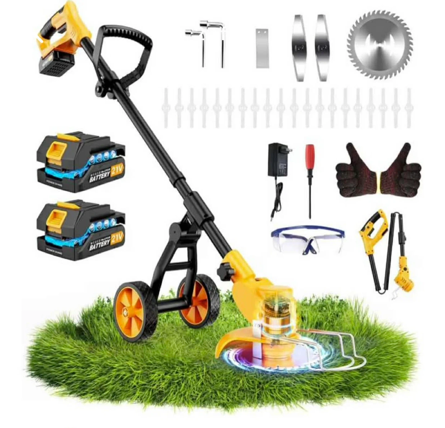 4-in-1 Cordless Grass Trimmer with 2x 4000mAh Batteries