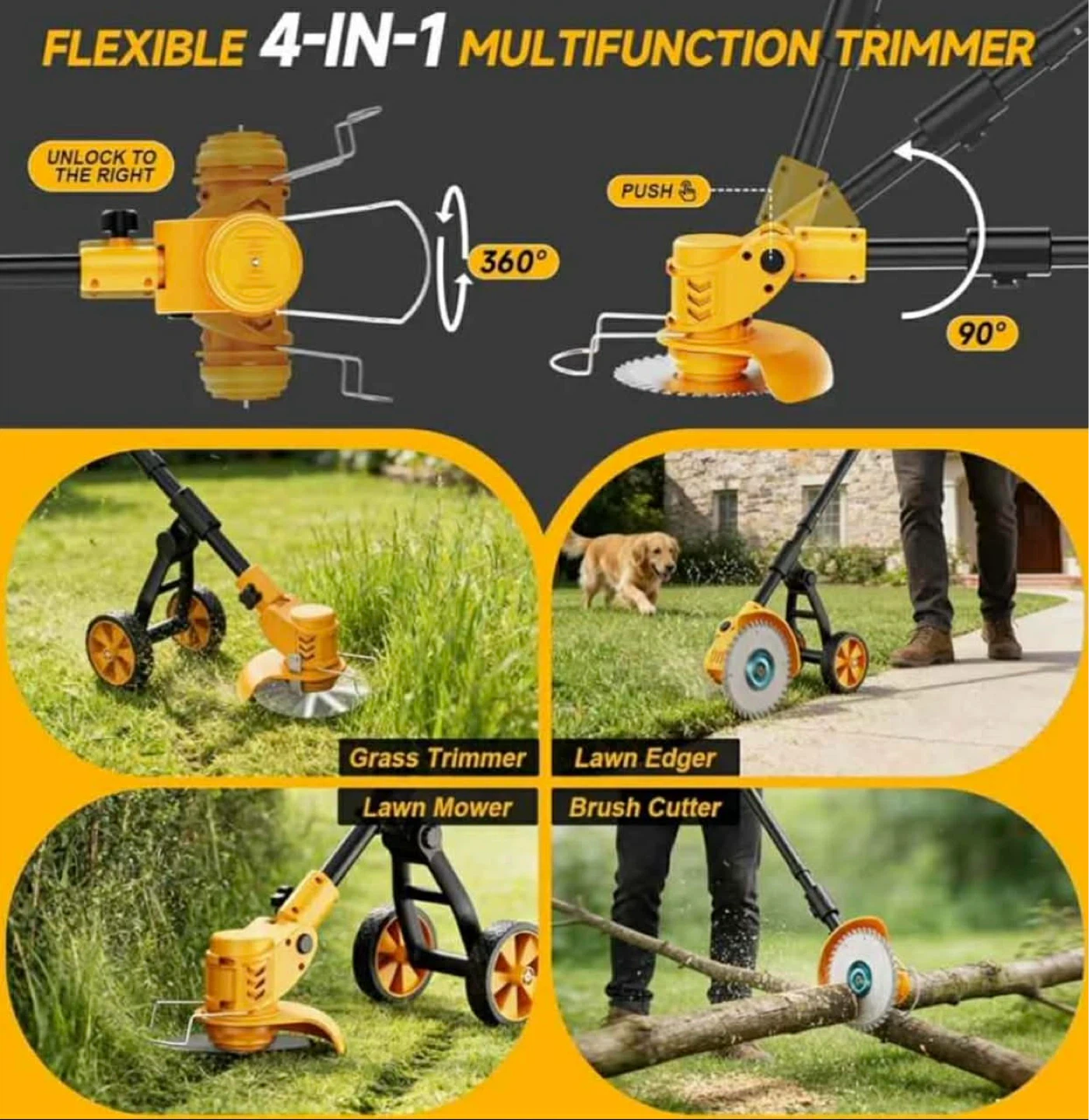 4-in-1 Cordless Grass Trimmer with 2x 4000mAh Batteries - photo 4