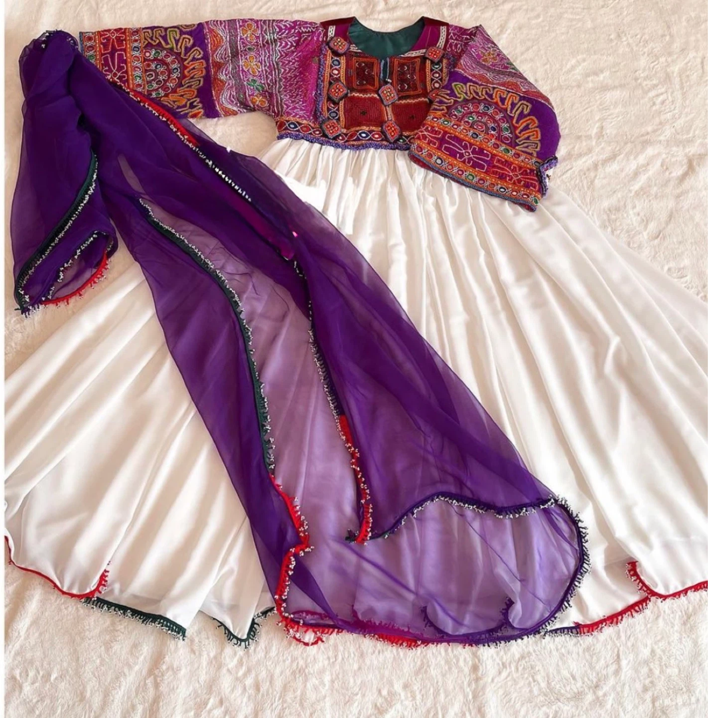 Embroidered Dress with Scarf