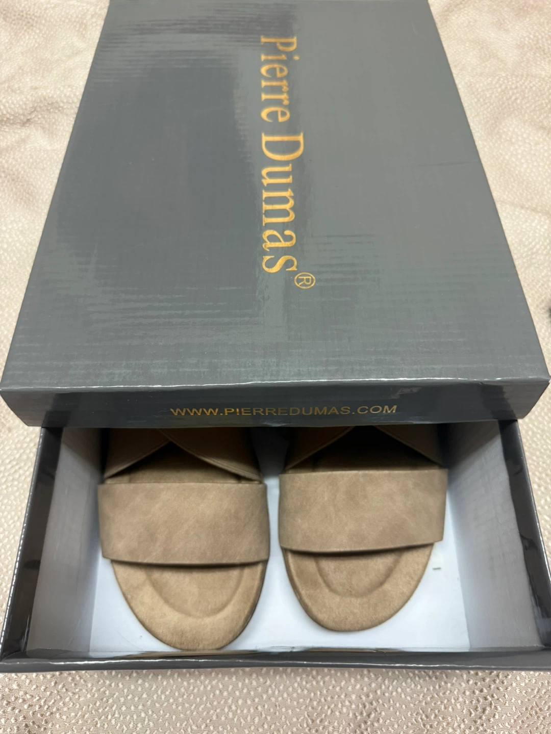 Brand New Pierre Dumas Taupe Elastic Strap Wedge Sandals Size 8 - photo 4