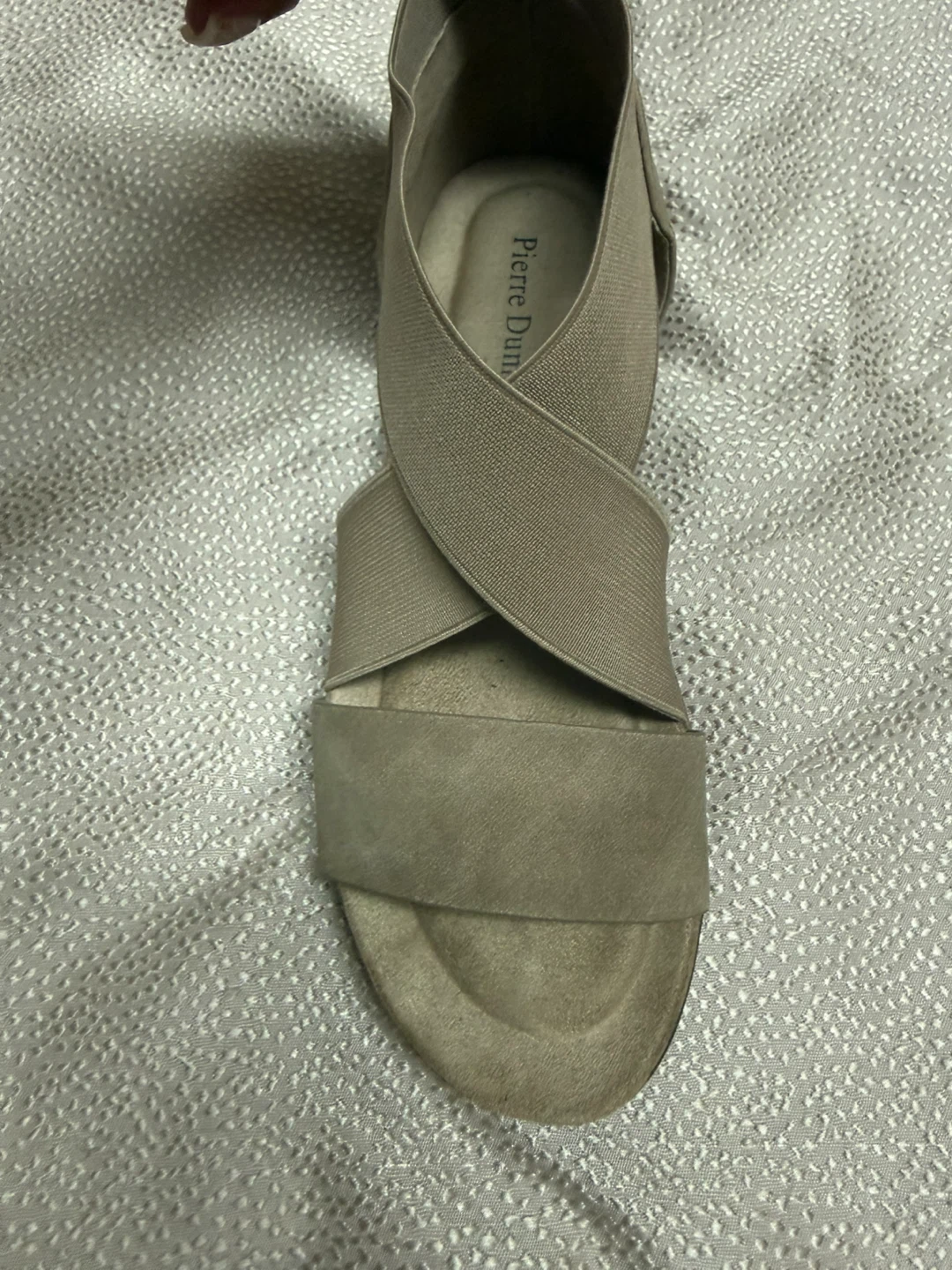 Brand New Pierre Dumas Taupe Elastic Strap Wedge Sandals Size 8 - photo 2