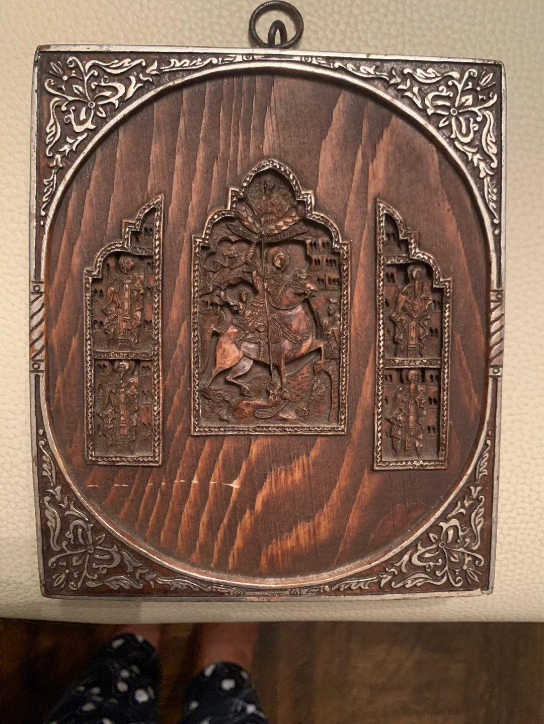 Certified- Triptych St. George Wooden Icon 13/16 cm