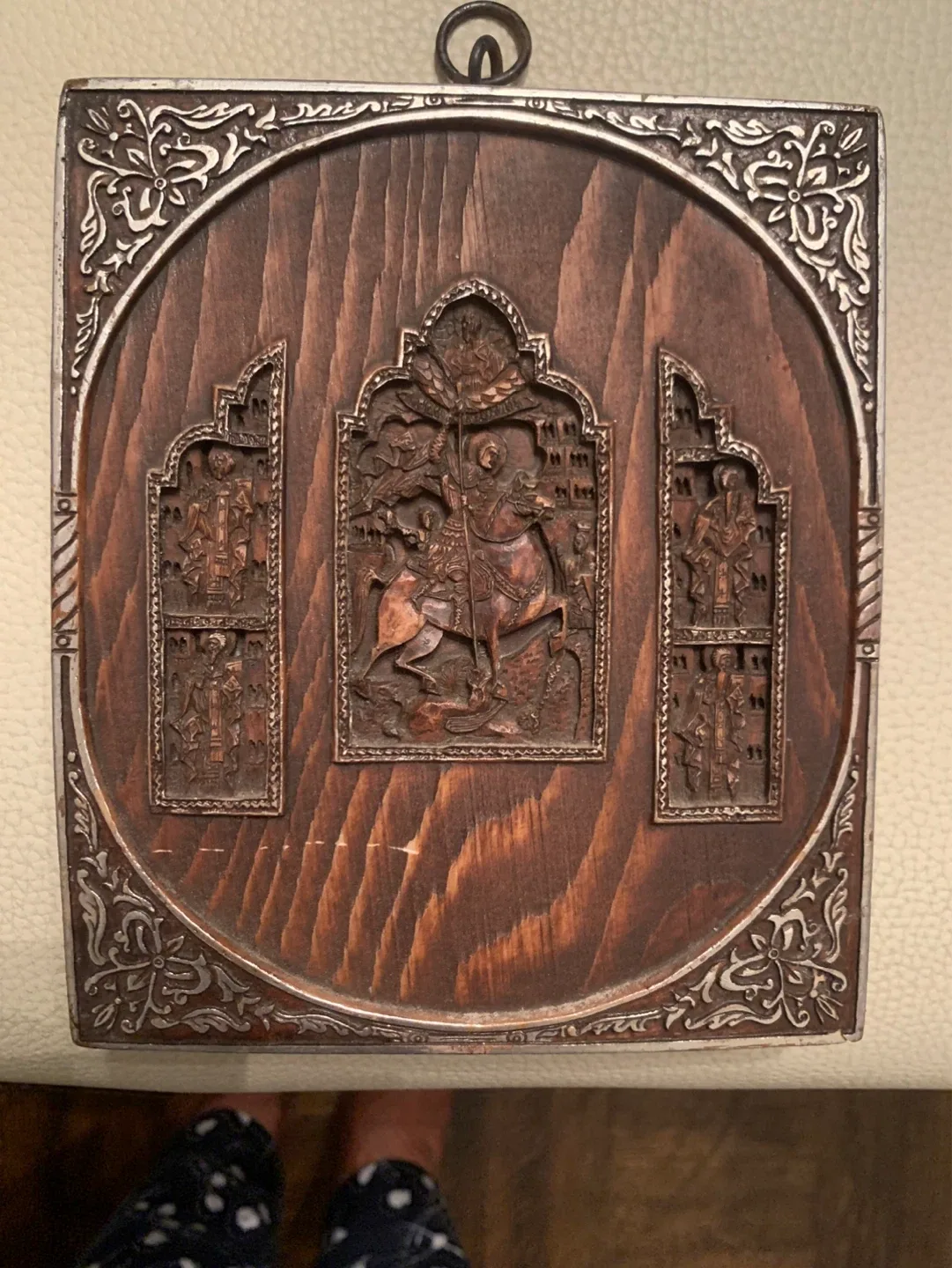 Certified- Triptych St. George Wooden Icon 13/16 cm