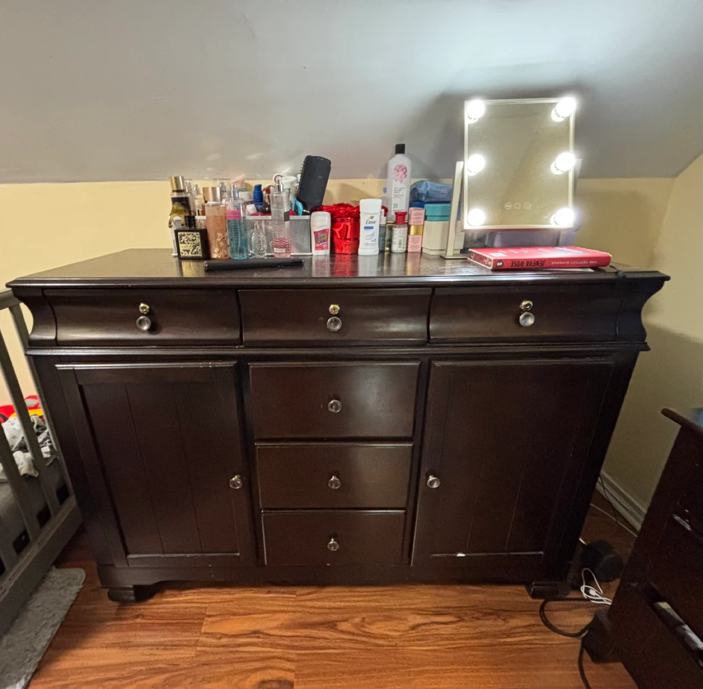 Dark Wood Dresser with Drawers and Cabinets - photo 2
