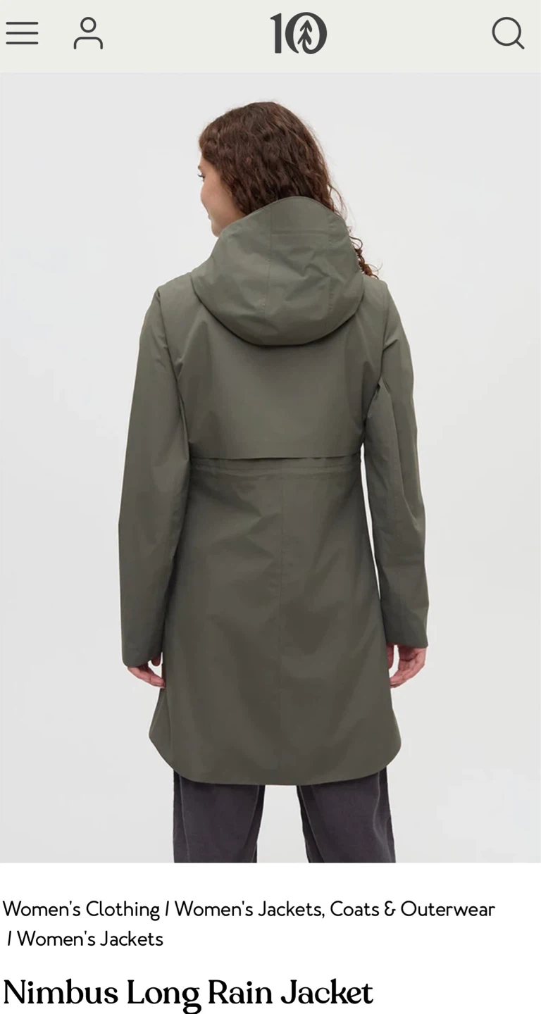 Ten Tree Nimbus Long Rain Jacket - Urban Green - Size XS - photo 2