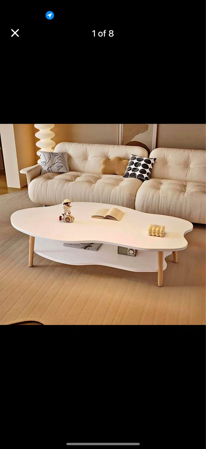 2-Tier Cloud Shaped Coffee Table with Storage Shelf - Warm White