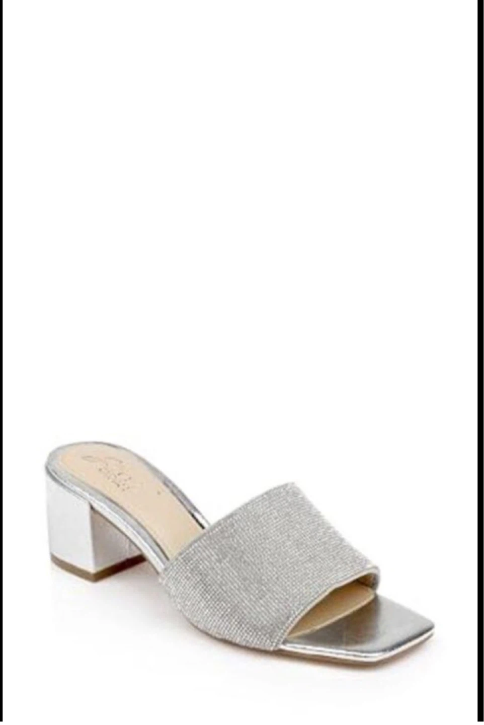 Jewel Badgley Mishka Silver Rhinestone Mules Heels