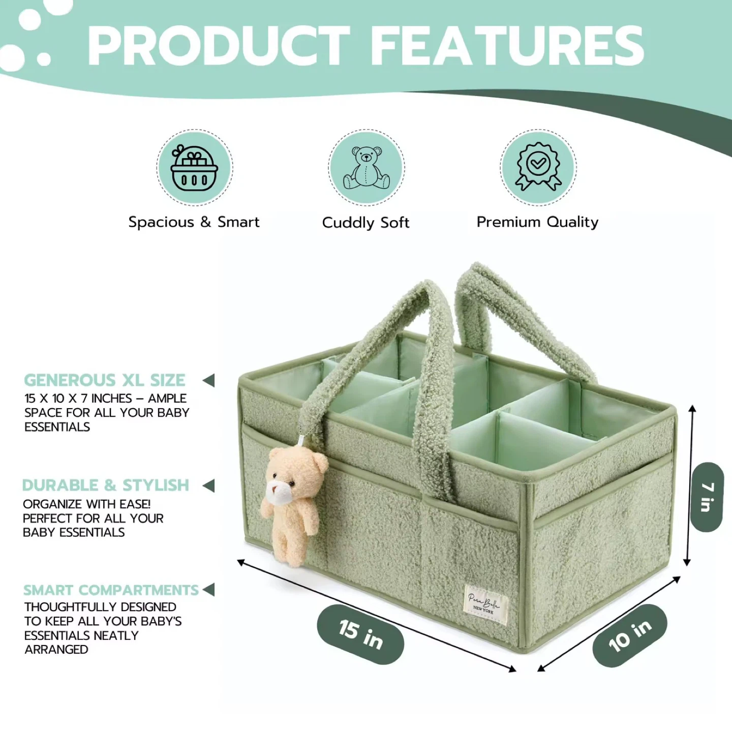 Teddy Bear Diaper Caddy Organizer - XL Size - photo 4