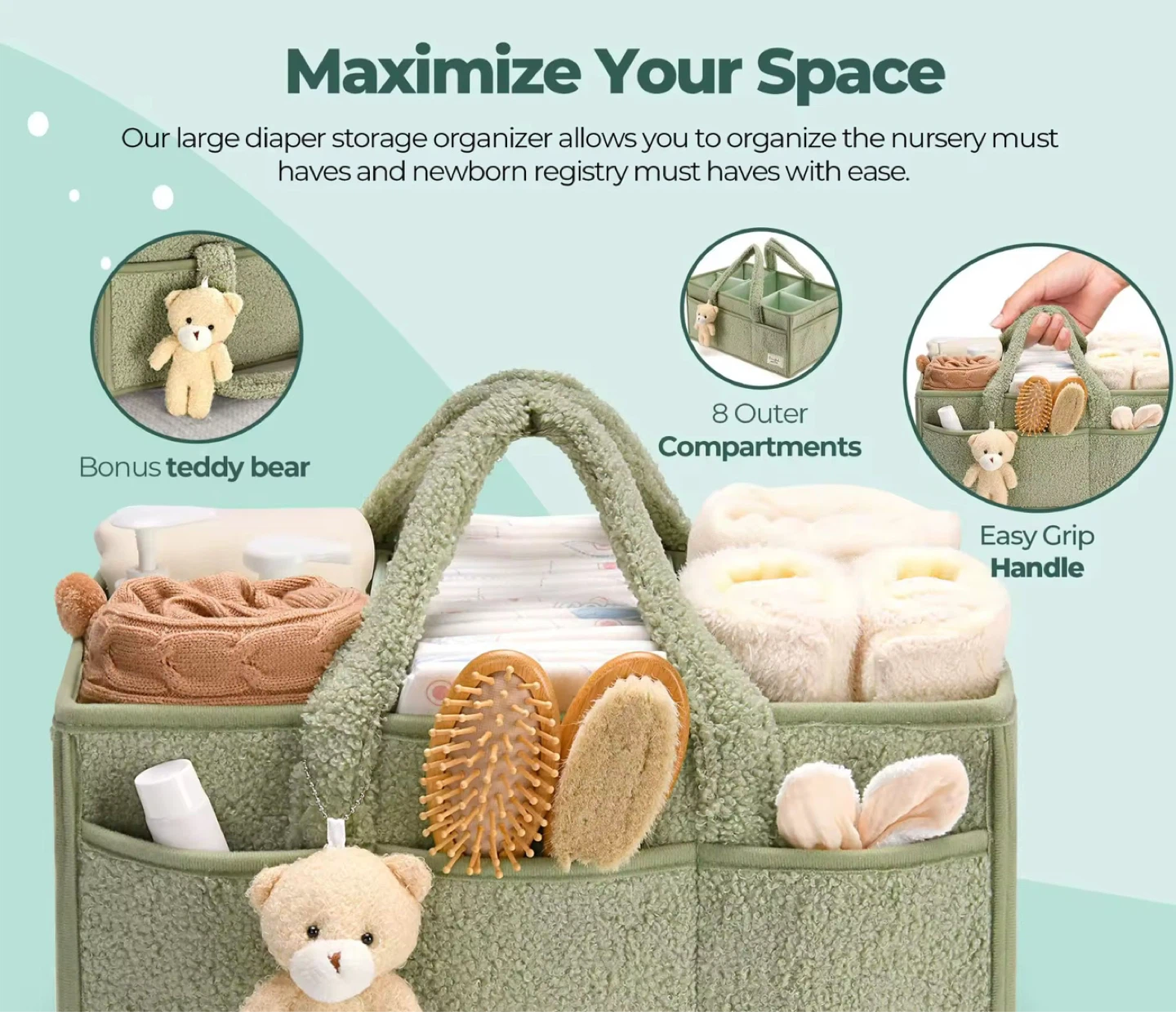 Teddy Bear Diaper Caddy Organizer - XL Size - photo 5