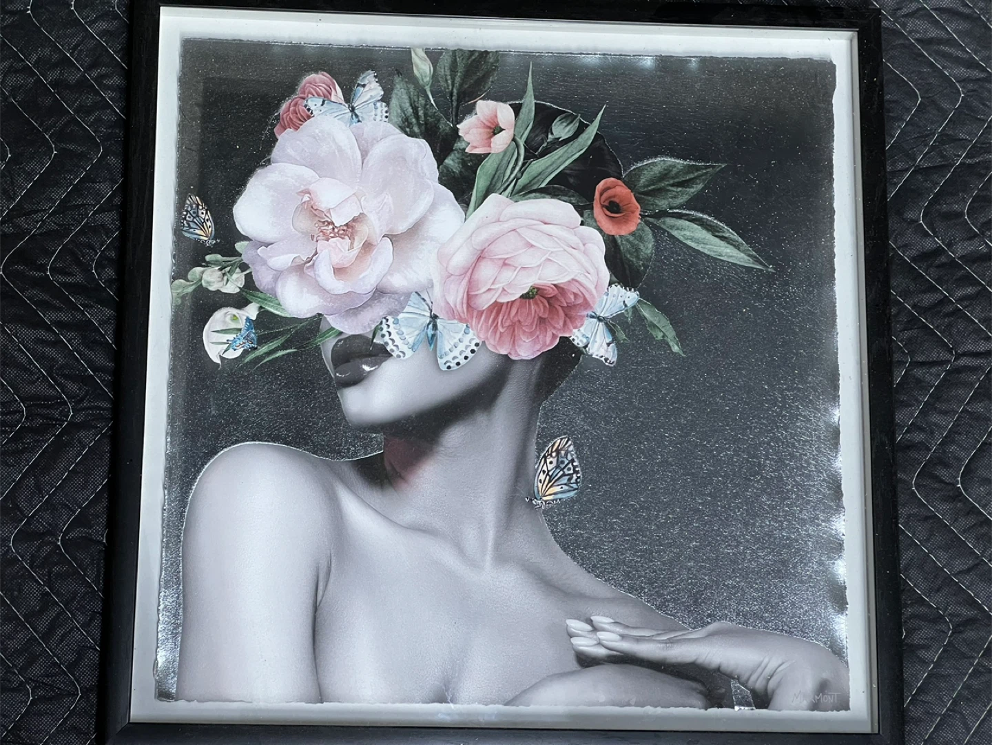 Framed Wall Art with Woman and Flowers