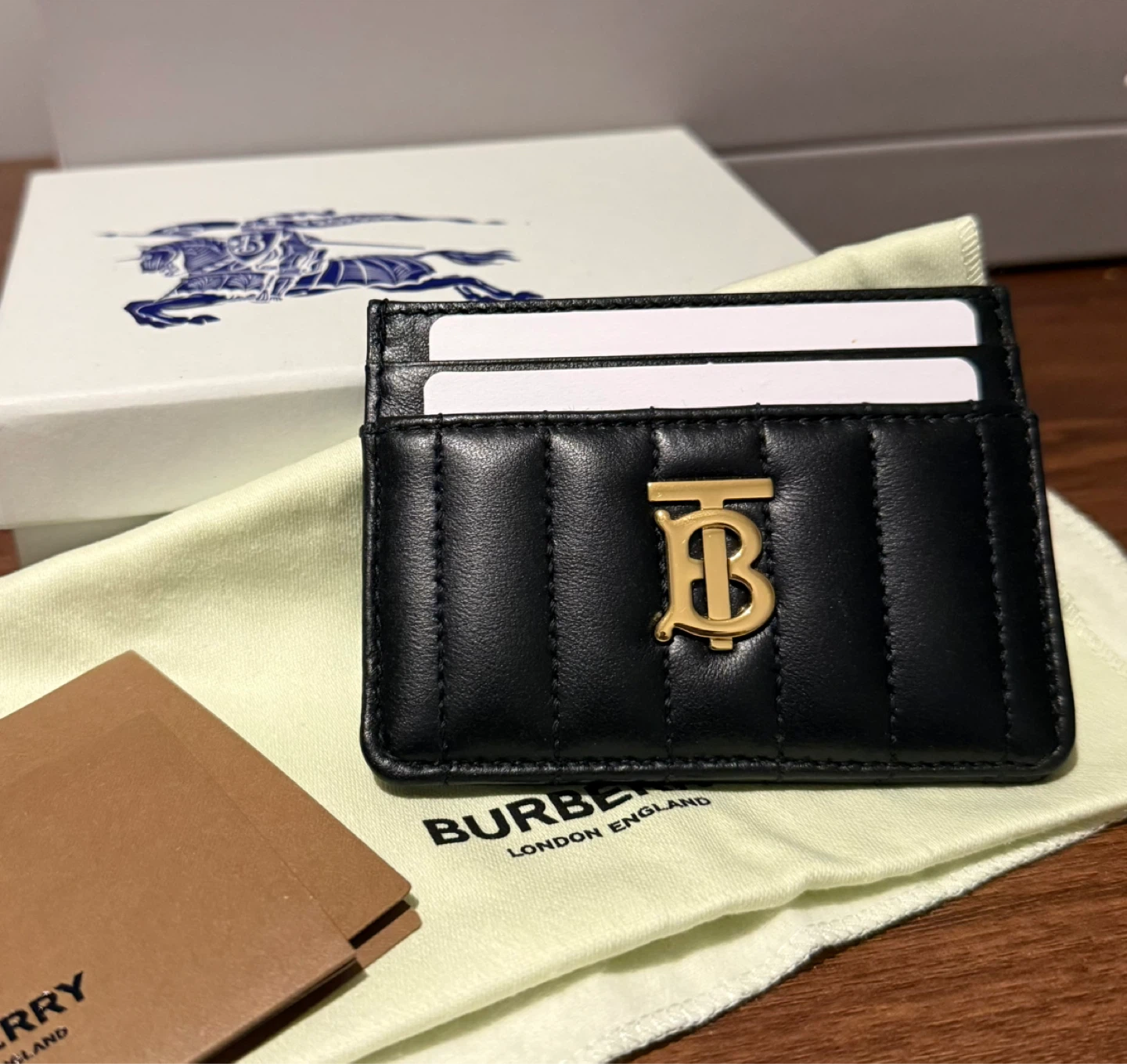 Authentic Burberry Quilted Leather Card Holder Black