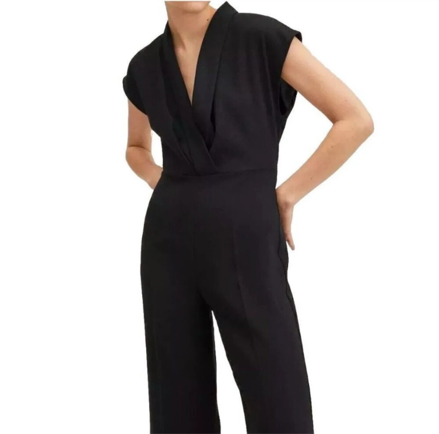 Mango Plunge Jumpsuit with Wrap Collar