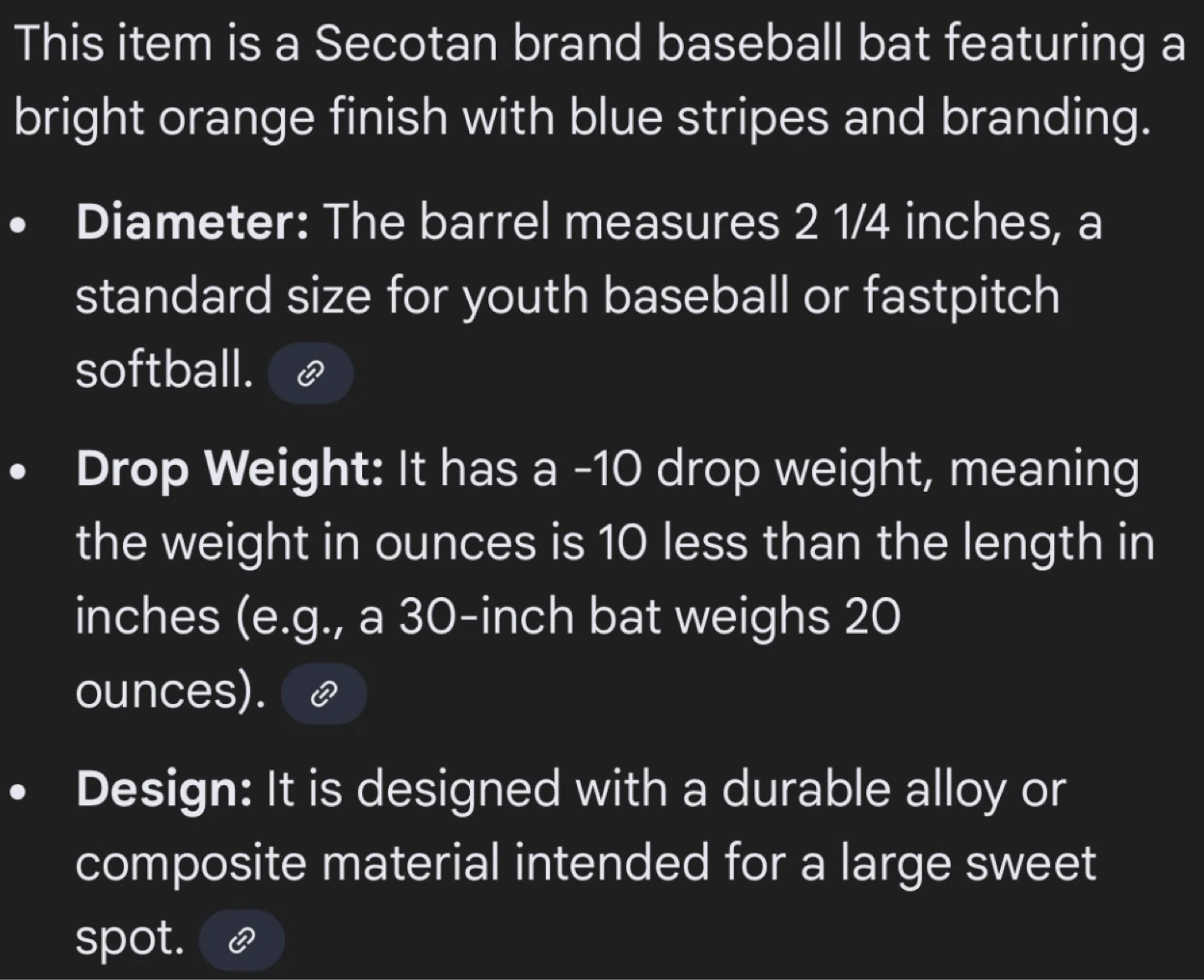 Secotan Baseball Bat - Orange - 2 1/4 Dia -10 Drop - photo 2
