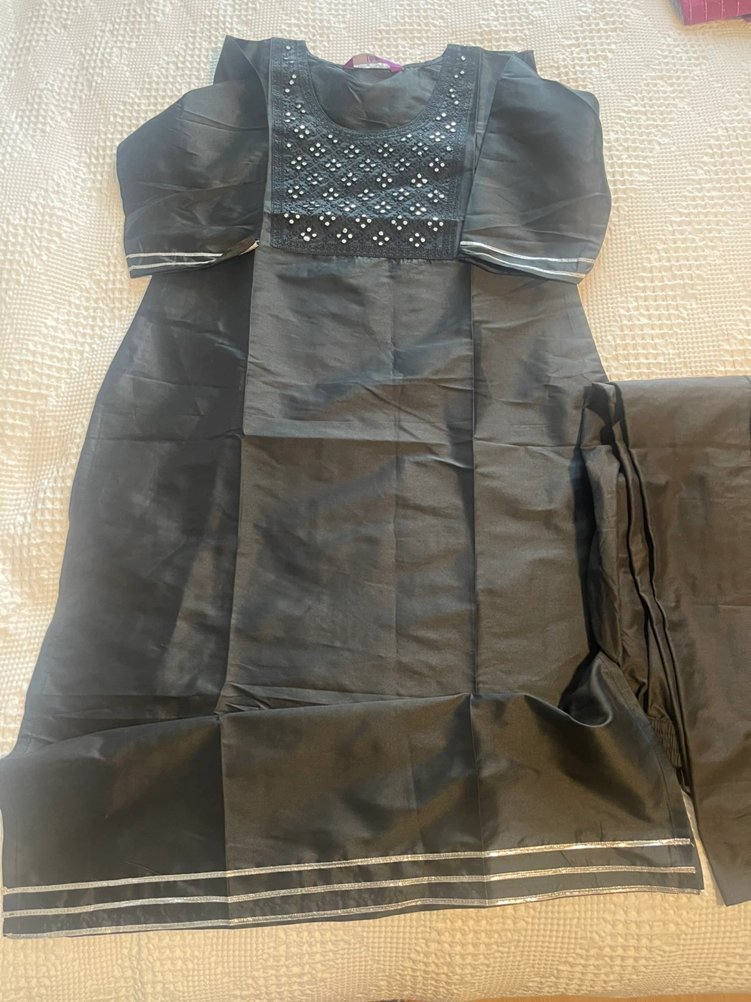 Black Kurti and Pants Set with Silver Embellishments - photo 3