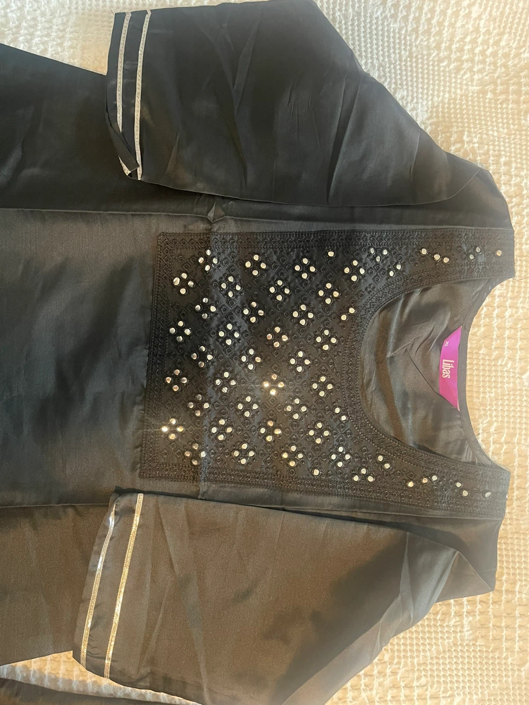 Black Kurti and Pants Set with Silver Embellishments