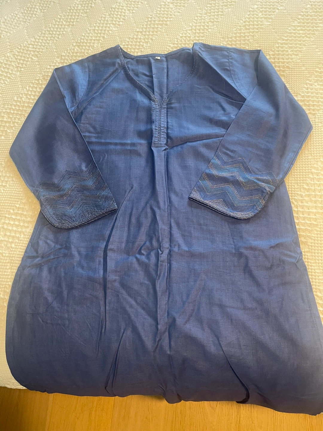 Blue Kurta with Embroidered Sleeves