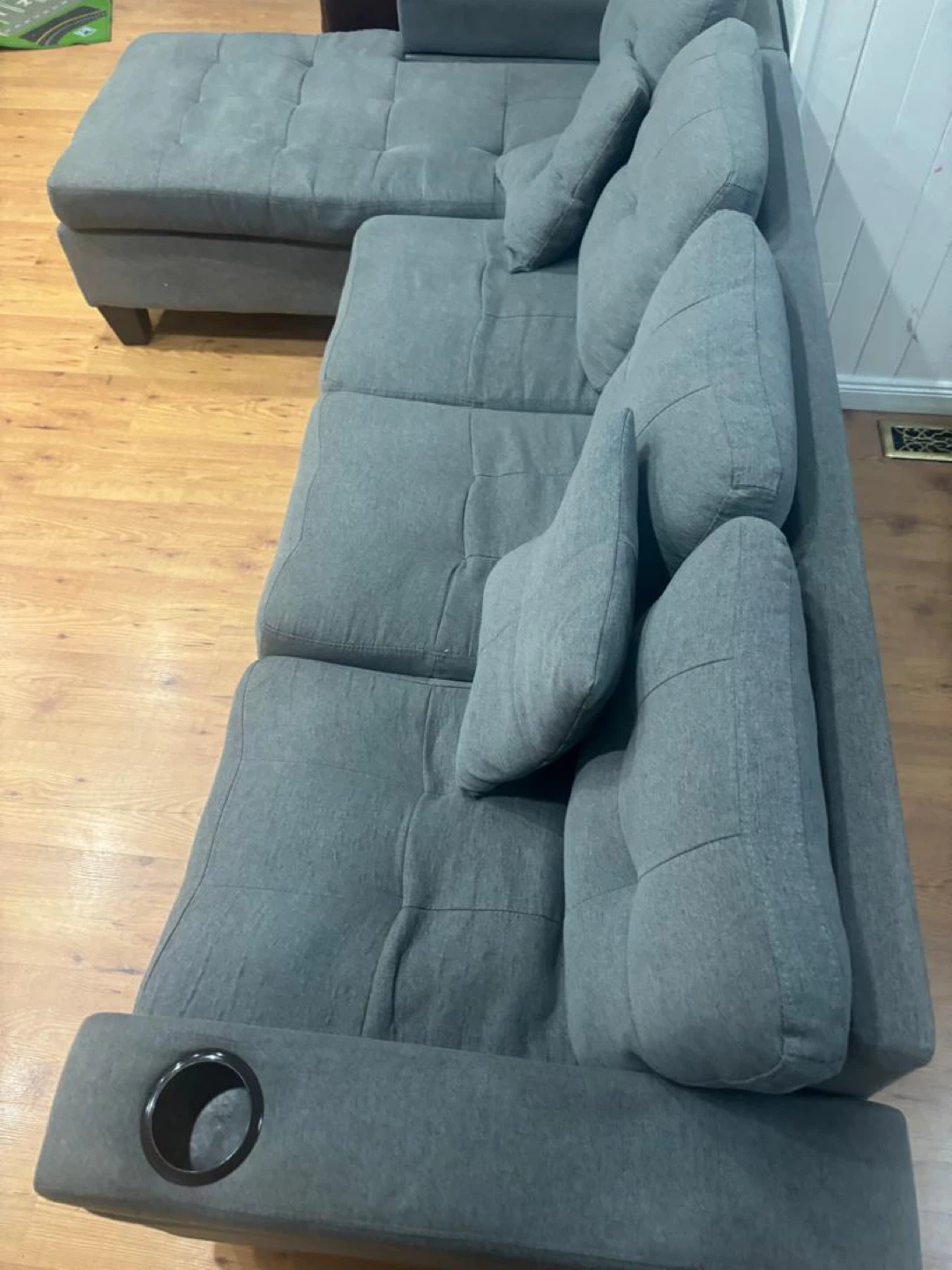 Grey Sectional Sofa with Cupholders - photo 2