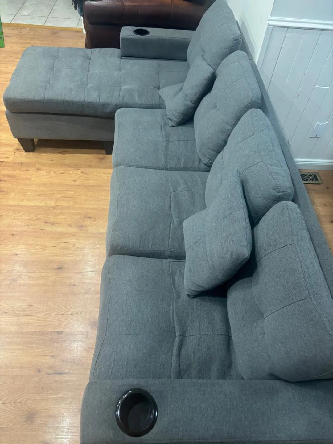 Grey Sectional Sofa with Cupholders