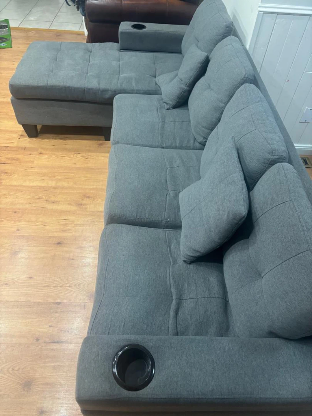 Grey Sectional Sofa with Cupholders - photo 3