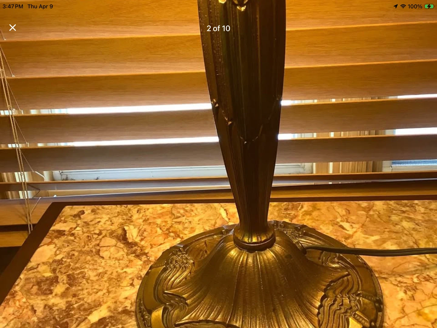 Art Nouveau Lg 6 Panel Double Lit Bent Slag Glass Lamp - photo 3