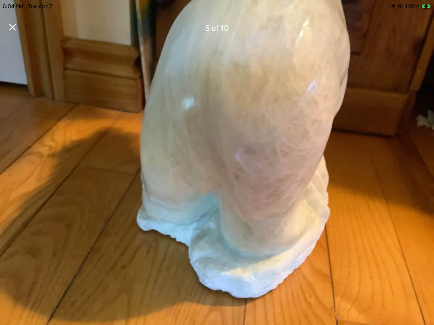 Lg Vtg Hd Carved White Marble Polar Bear Sculpture - photo 5