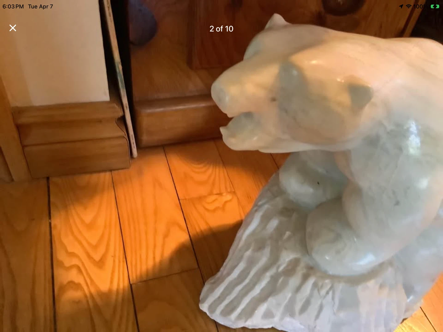 Lg Vtg Hd Carved White Marble Polar Bear Sculpture - photo 2
