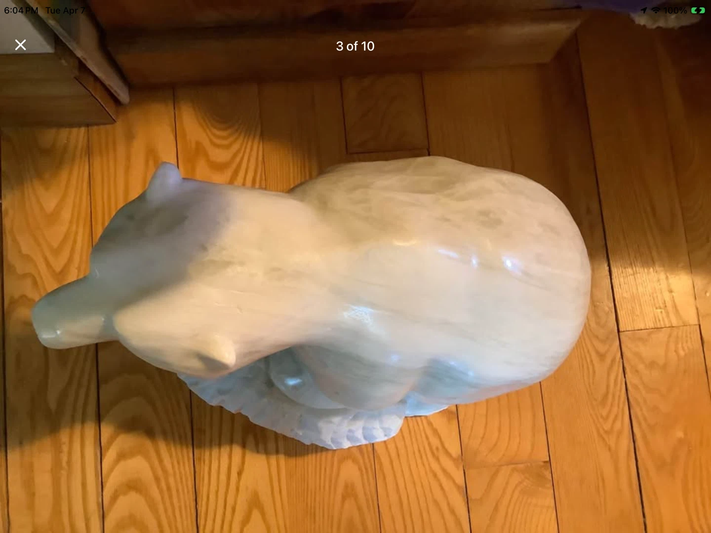 Lg Vtg Hd Carved White Marble Polar Bear Sculpture - photo 3