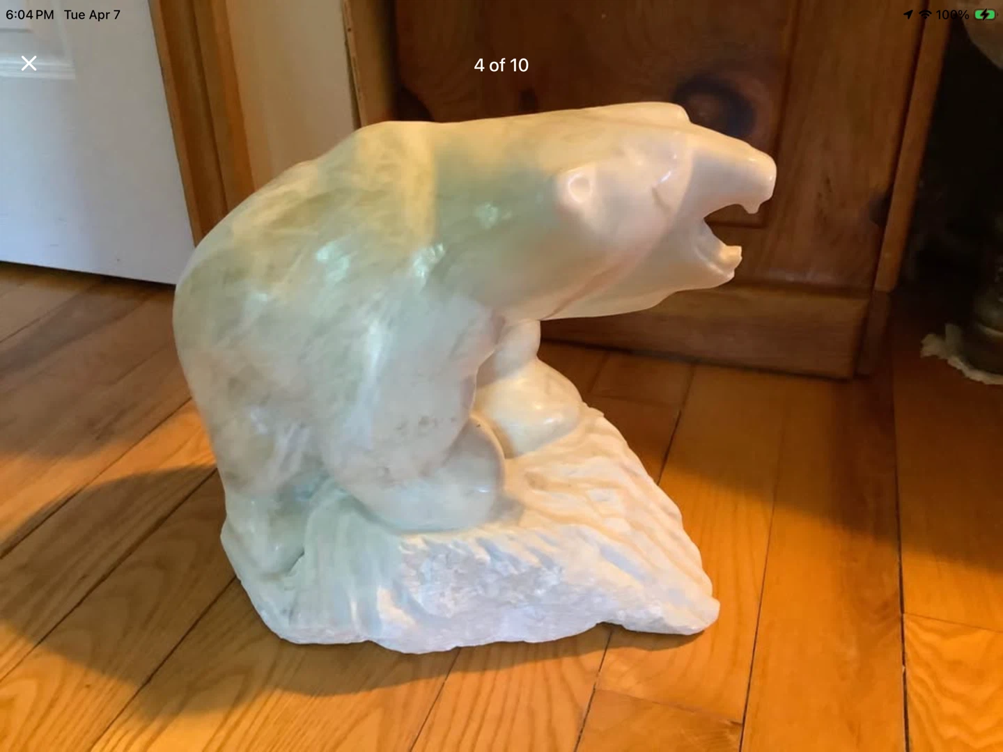 Lg Vtg Hd Carved White Marble Polar Bear Sculpture - photo 4