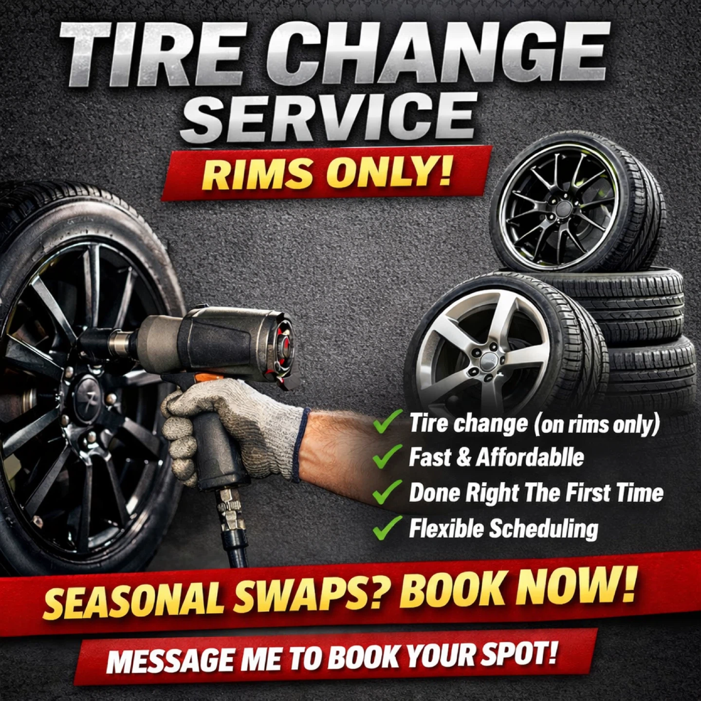 Tire Change Service - Rims Only we come to your front door