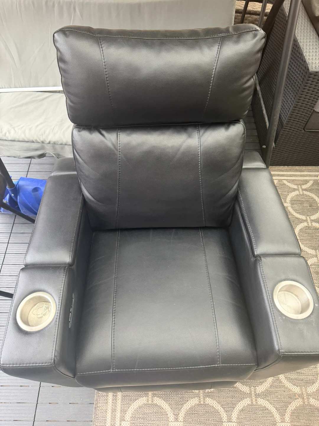 Black Faux Leather Recliner Chair with Cup Holders