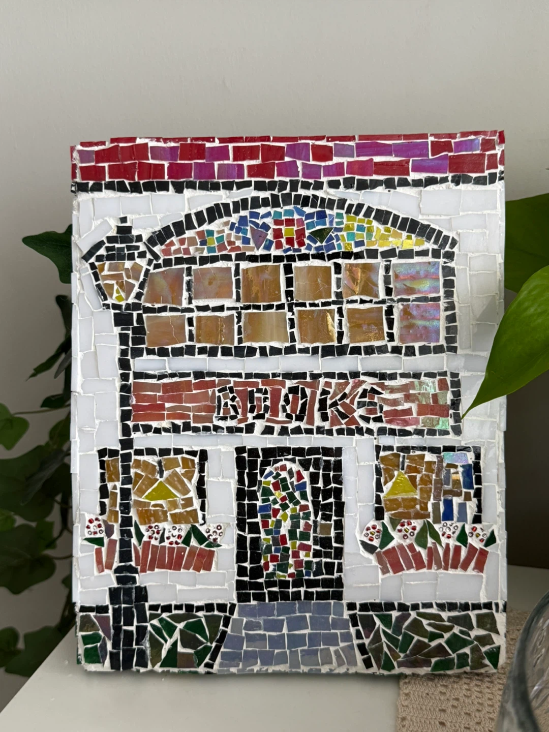 Handmade Mosaic "Book Store" Wall Art