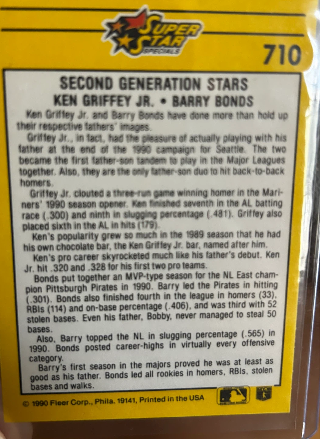 1990 Super Special Ken Griffey Jr. & Barry Bonds Baseball Card - photo 2