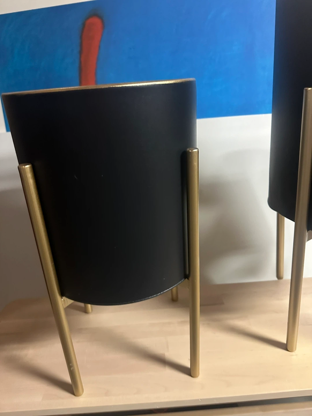 Set of 2 Black Metal Plant Stands with Gold Accents - photo 2