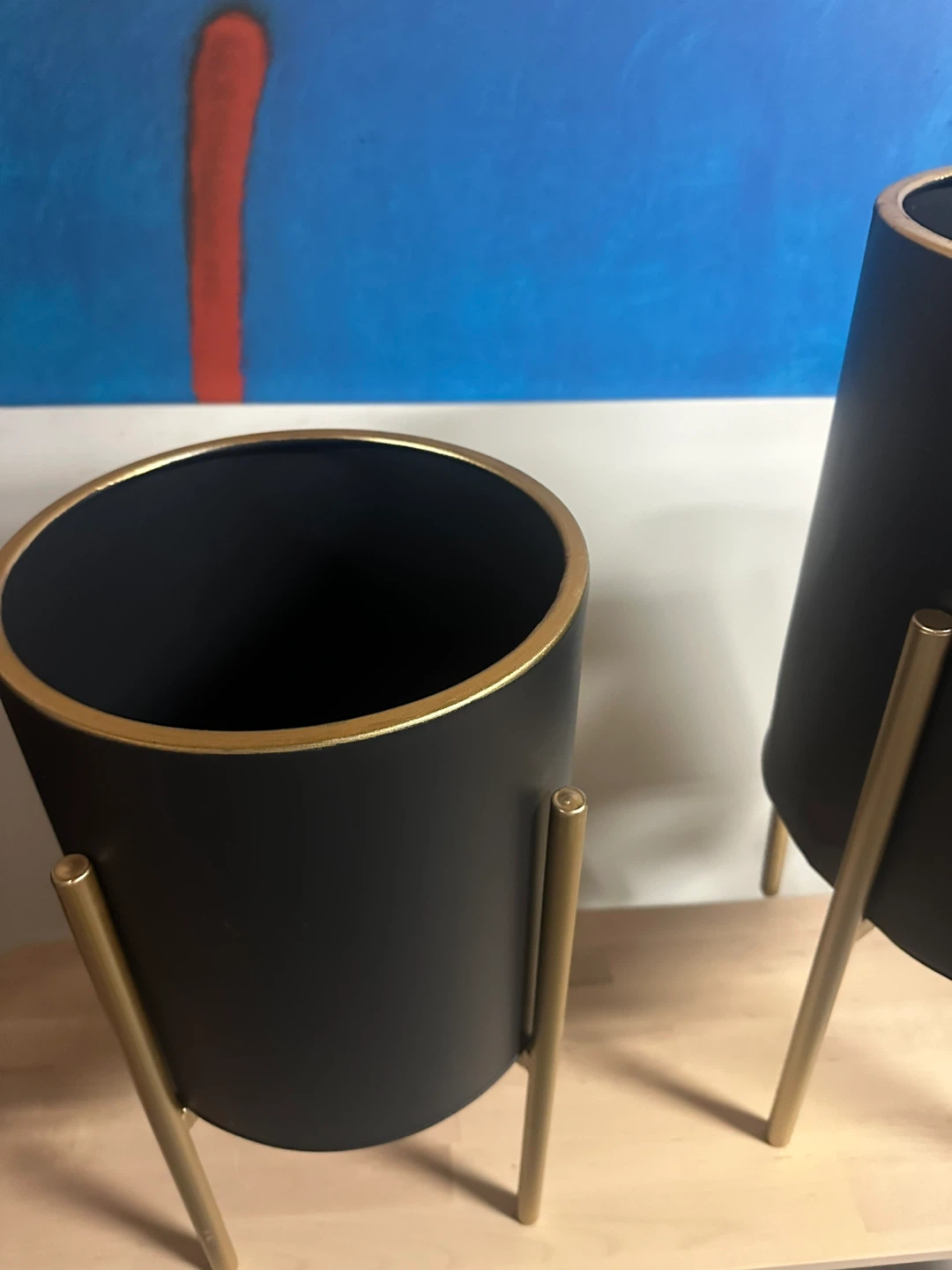 Set of 2 Black Metal Plant Stands with Gold Accents - photo 4