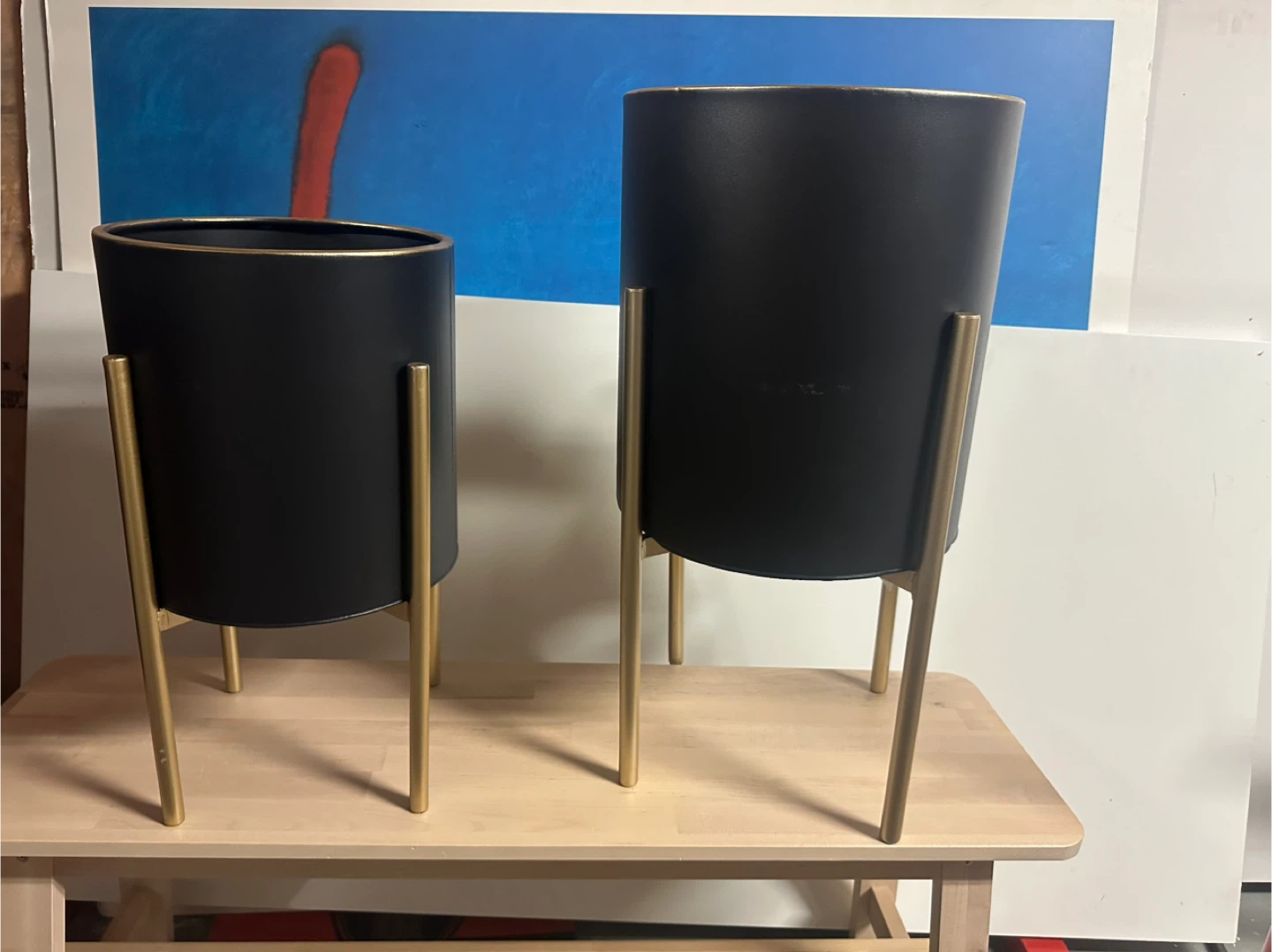 Set of 2 Black Metal Plant Stands with Gold Accents - photo 5