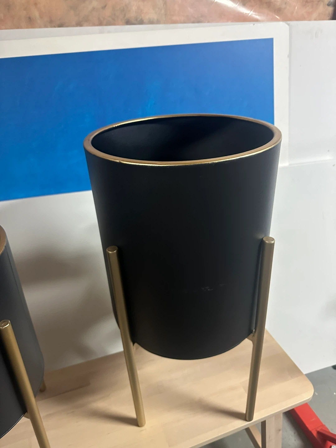 Set of 2 Black Metal Plant Stands with Gold Accents - photo 3