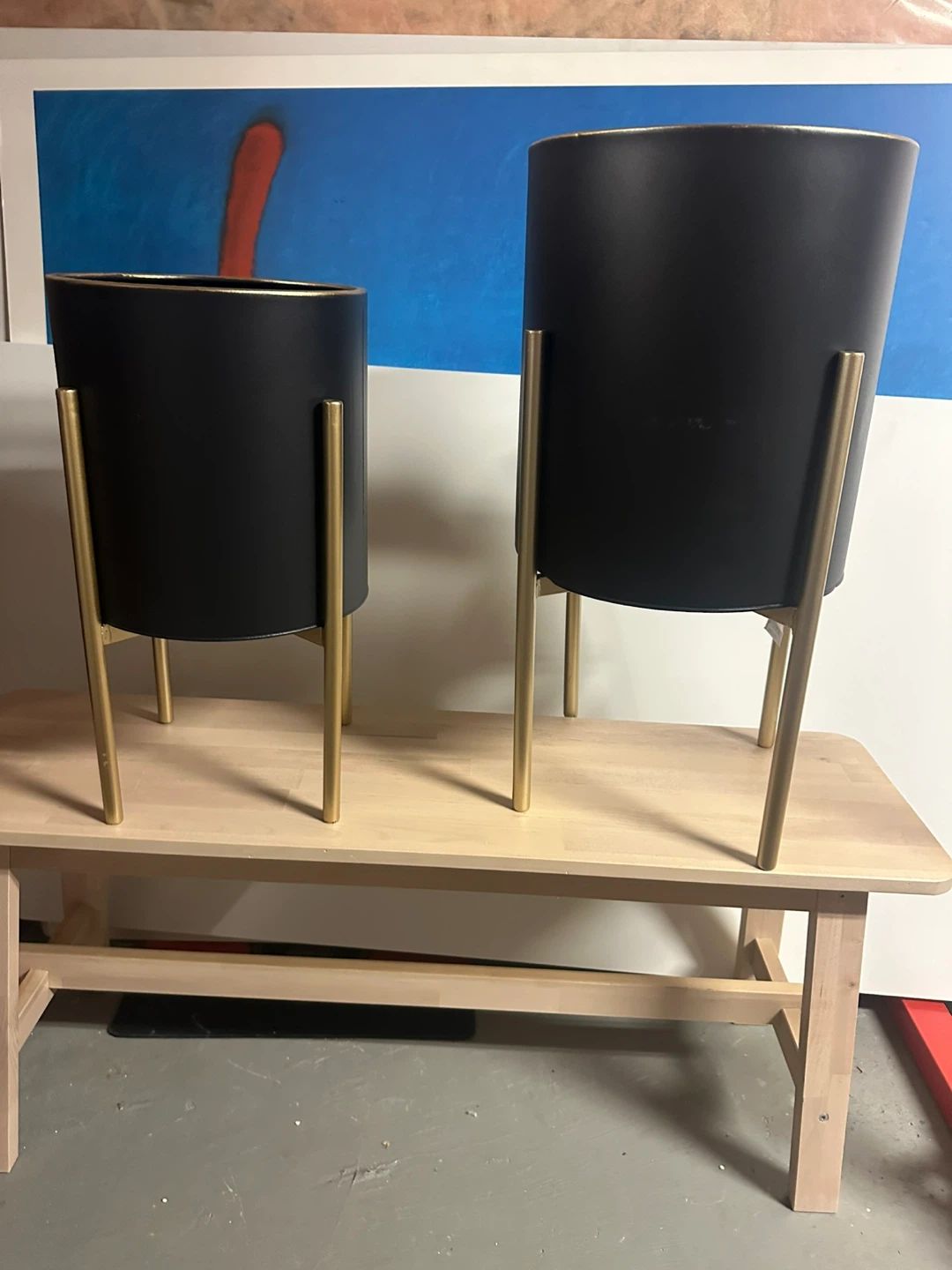 Set of 2 Black Metal Plant Stands with Gold Accents