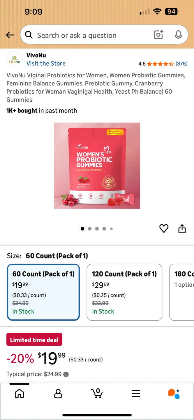 Vivonu Women's Probiotic Gummies 60 Count
