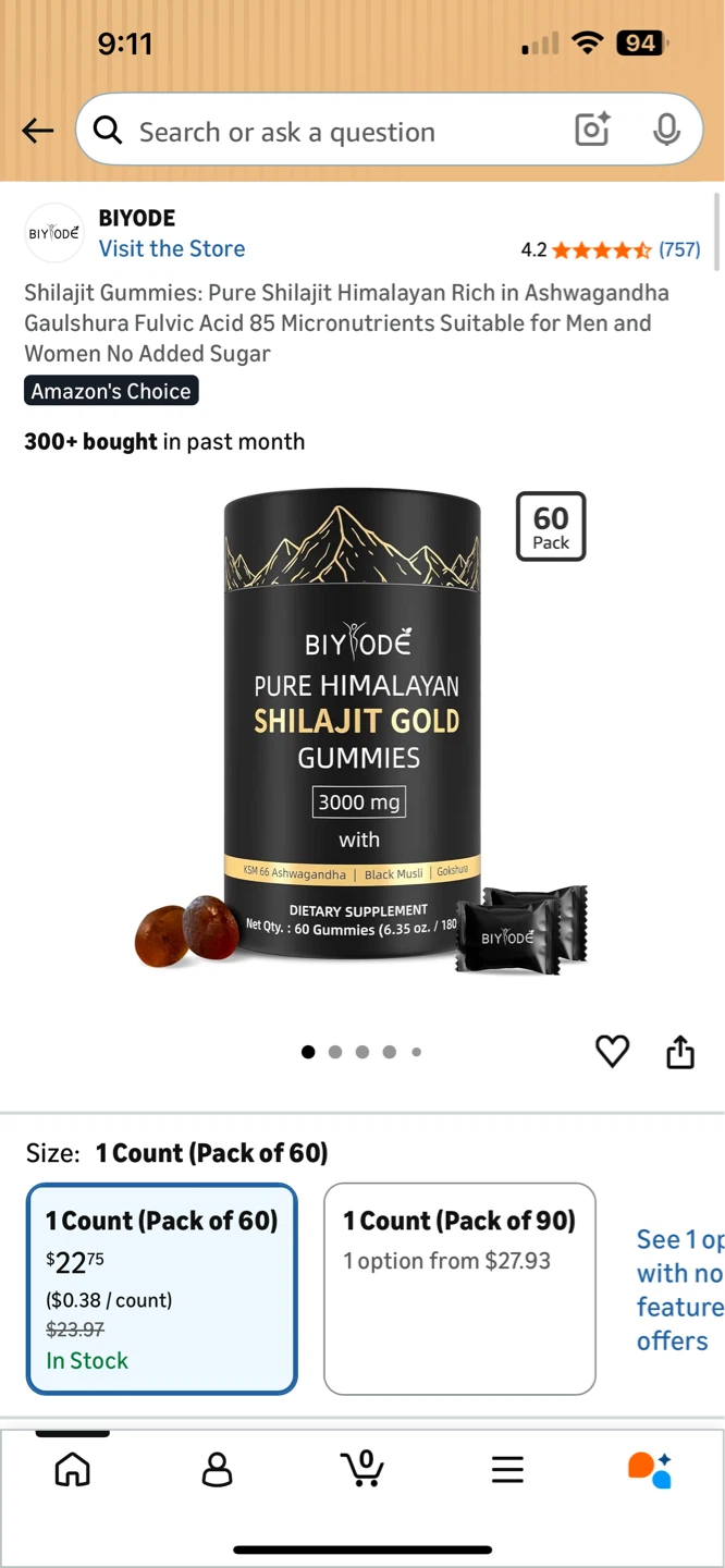 BIYODE Pure Himalayan Shilajit Gold Gummies - 60 Count