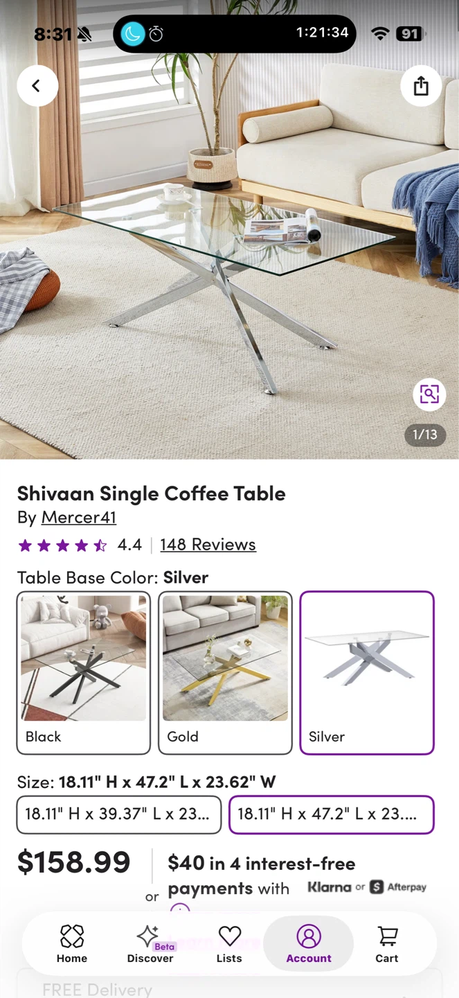 Mercer41 Shvaan Coffee Table - Silver - photo 2