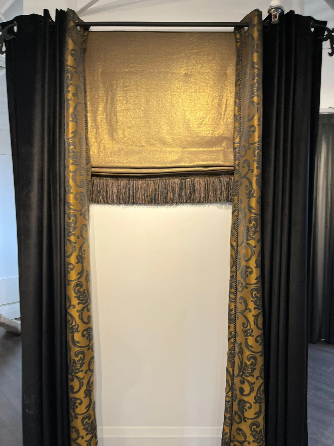Black and Gold Damask Drapery Panel