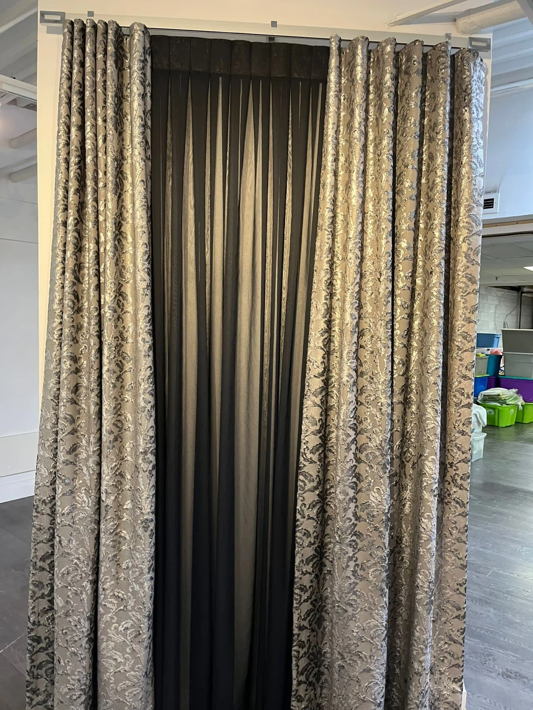 Velvet Damask Curtains with Sheer Layer