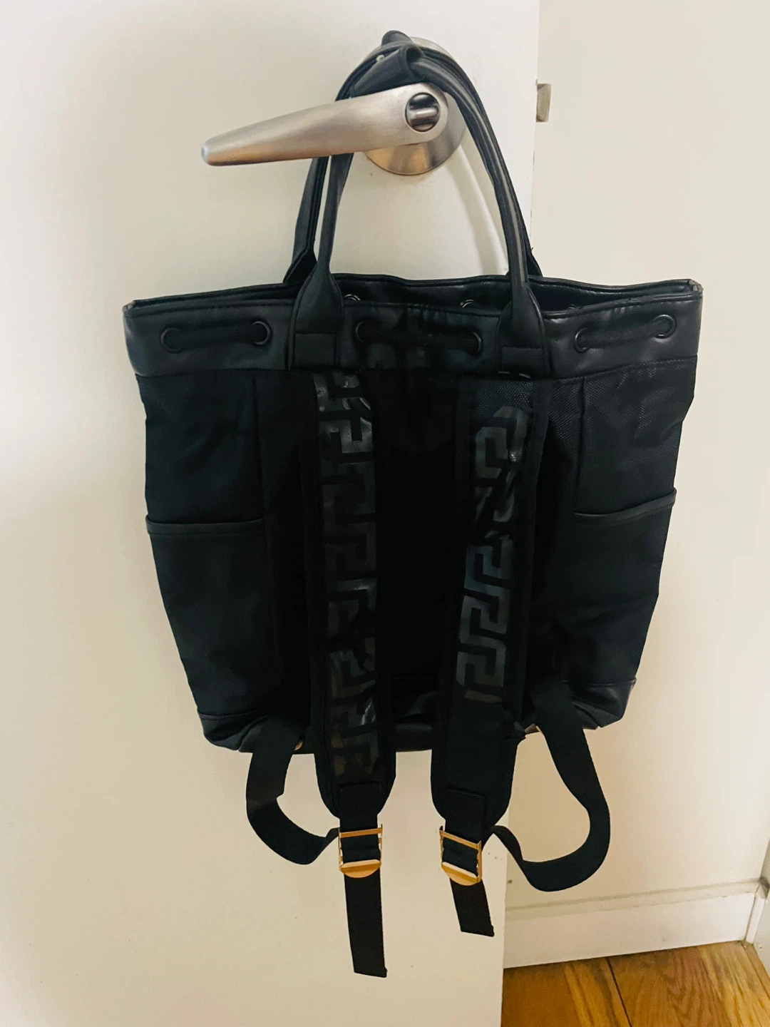 Versace Black Nylon & Leather Backpack Tote - photo 2